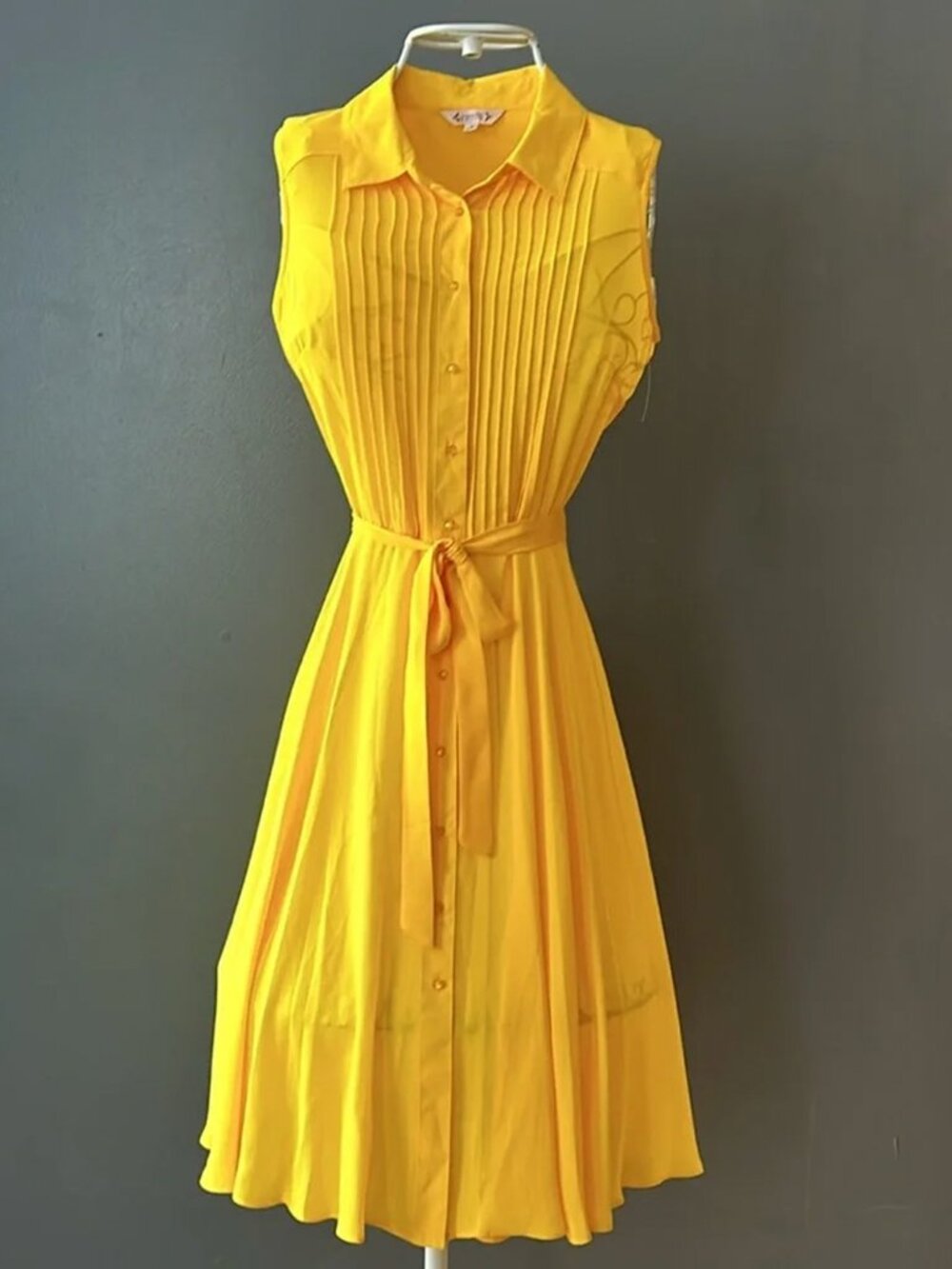 Nanette Lepore Mustard Yellow Sleeveless Belted Shirtdress